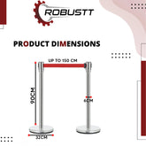 Robustt Stainless Steel Silver Queue Manager, Assorted Color Belt, 900 mm Pillar, 2 pole with Expandable 3mtr stanchion